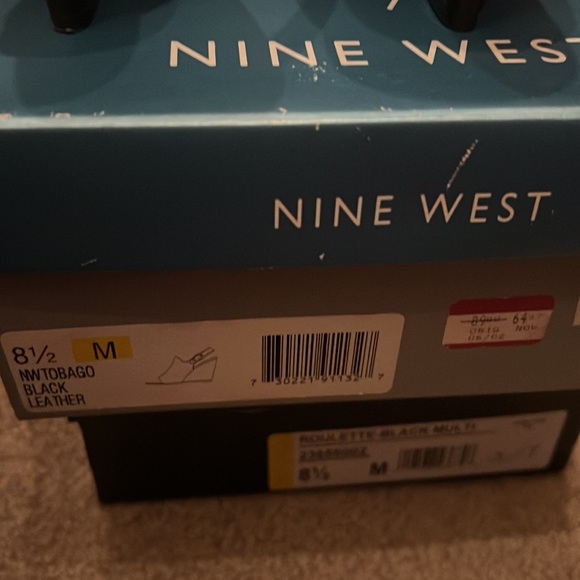 Nine West 8.5 NW Tobago Black Leather open toe wedge heels - Picture 4 of 4